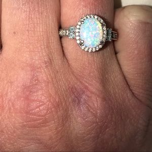 OPAL w/BLUE TOPAZ & WHITE SAPPHIRE RING SIZE 6